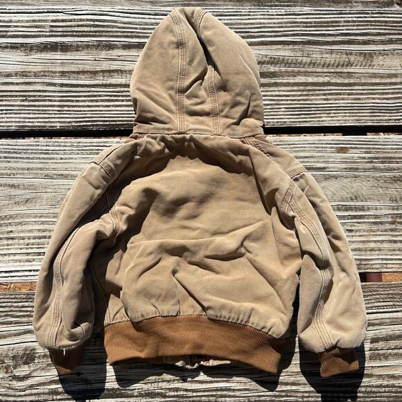 Carhartt YTJ130 Kids Jacket 4T | Tan Fleece-Lined Duck Canvas Mini Workwear Coat - Picture 3 of 11